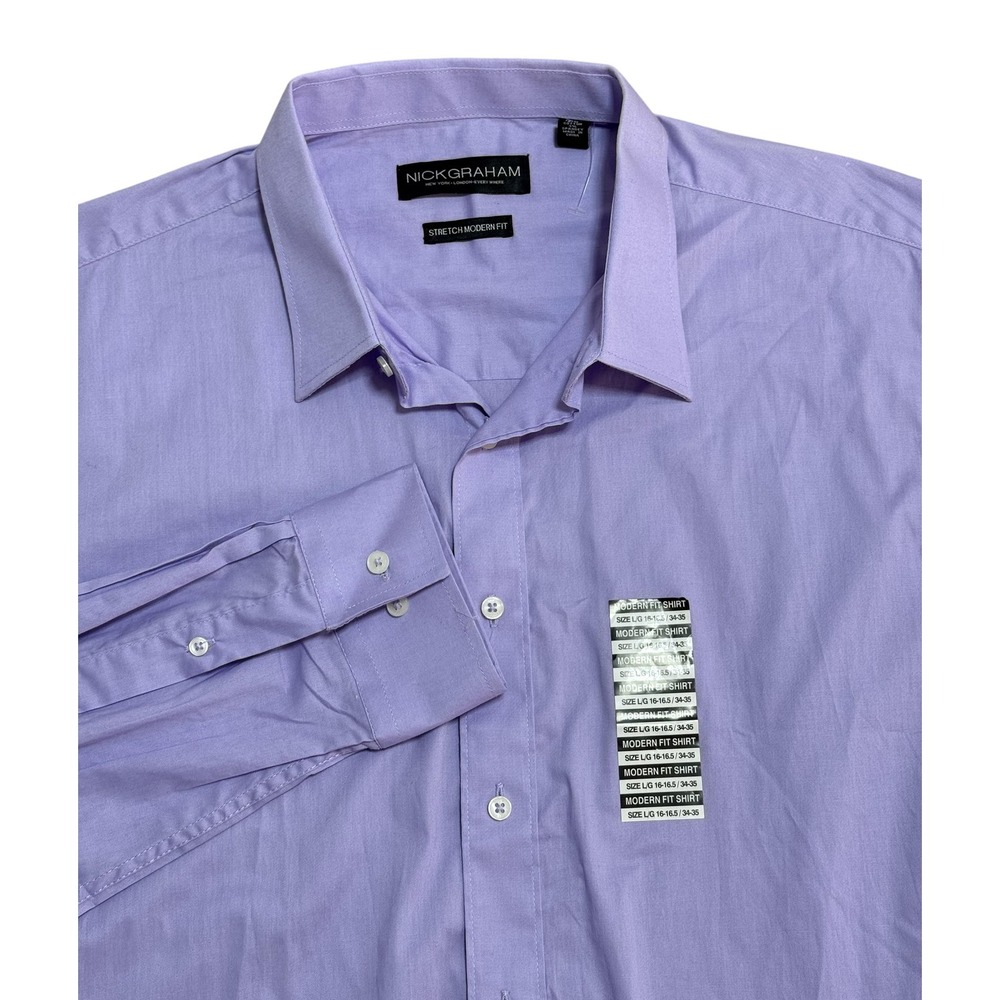 Nick Graham Dress Shirt Mens Large 16.5 34/35 Purple‎ Stretch Long Sleeve